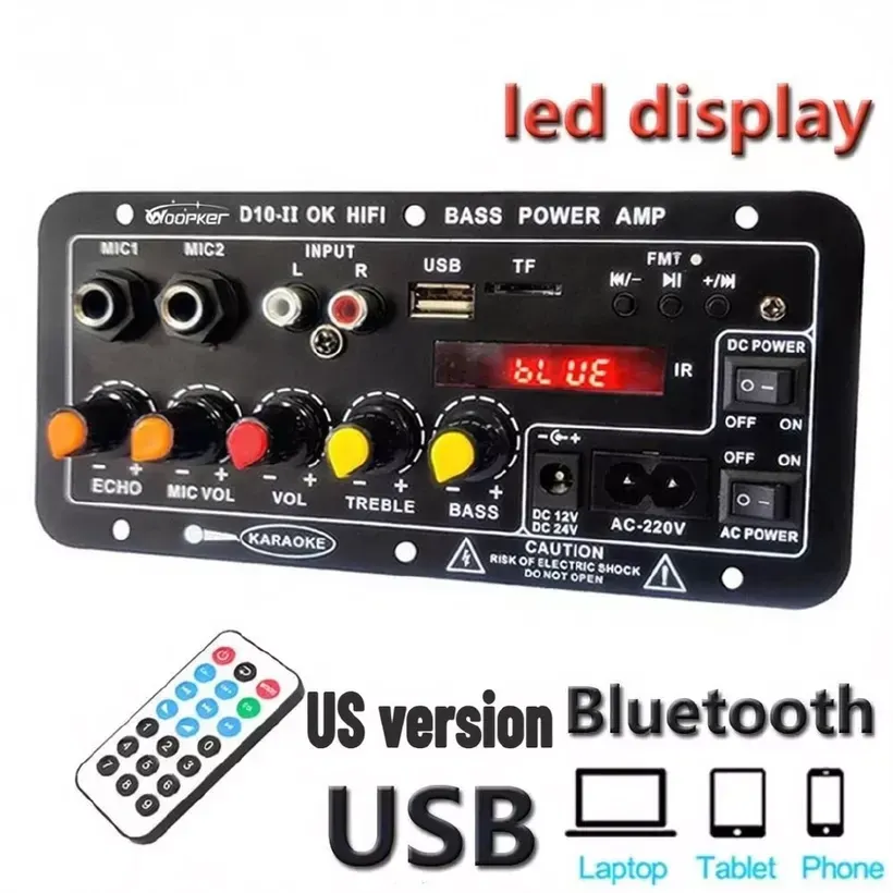 Mạch Karaoke Bluetooth D10-II 120W — Chạy 220V Hoặc 12-24V, Chống Hú