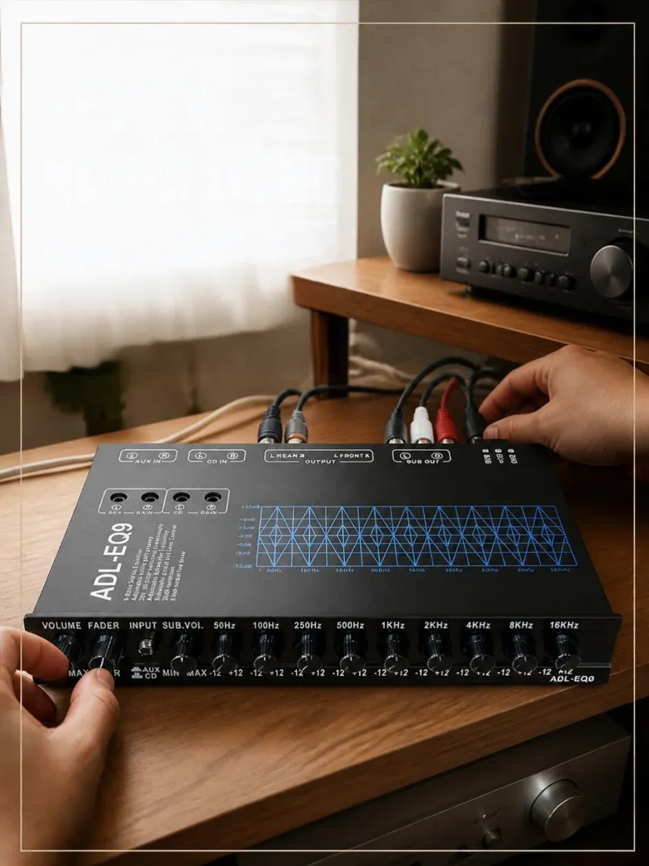 Bộ Chỉnh Âm ADL-EQ9 4.1 — Equalizer Chỉnh 50Hz–16KHz, Sub Siêu Trầm Cho Xe Hơi