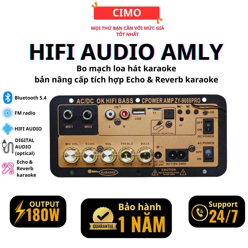 Bo mạch loa karaoke ZY-D9 PRO âm thanh HIFI tích hợp Echo & Reverb karaoke kết nối bluetooth 5.4, optical audio, usb, thẻ nhớ radio FM đủ phụ kiện