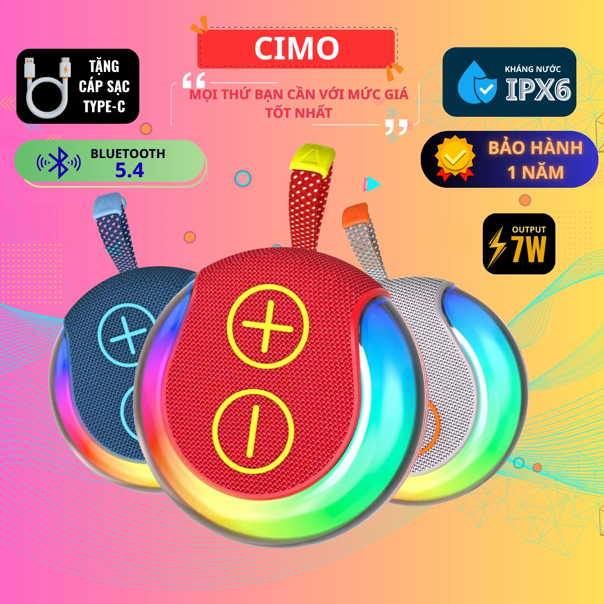 Loa Bluetooth Mini S260 Công Suất 7W Đèn Led RGB Hỗ Trợ Kết Nối USB Thẻ Nhớ RADIO FM Tiện Lợi Âm thanh hay Bass Mạnh pin trâu 1200mah