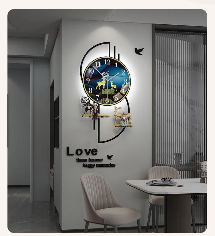 Đồng hồ treo tường hươu tài lộc có đèn LED trang trí nhà cửa, nhà tắm nhà bếp, spa, thẩm mỹ, tiệm nail,  làm quà tặng tân gia decor phòng