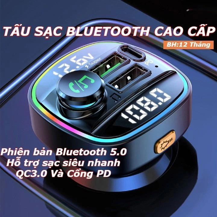Tẩu Sạc tạo sóng bluetooth nghe nhạc cho xe ô tô không có bluetooth, Hỗ Trợ Sạc Nhanh Các Dòng Máy QC3.0 Và PD cao cấp
