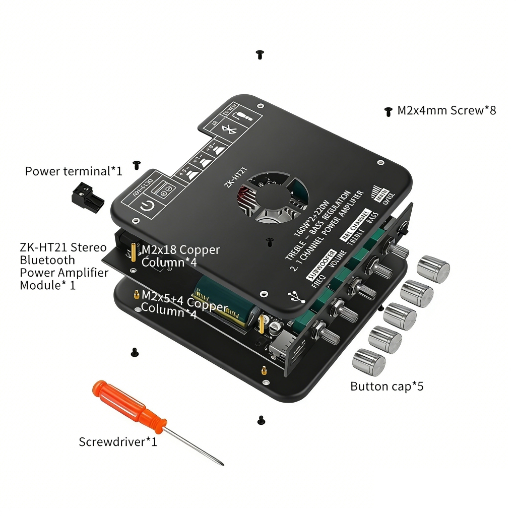 ZK-HT21Mô-đun bộ khuếch đại công suất kỹ thuật số bluetooth ZK-HT21 2.1 Kênh TDA7498E Loa siêu trầm âm cao và trầm 160W